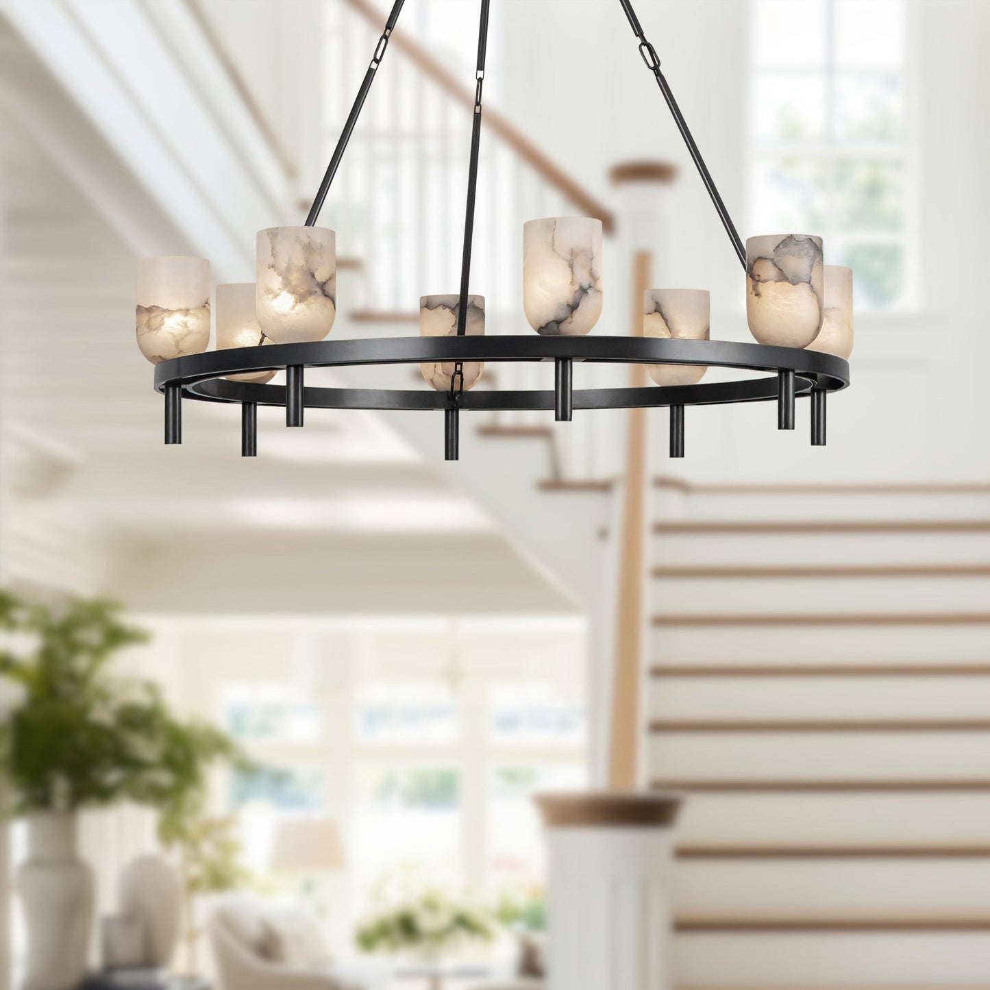 Lucian 8-Light Pendant Fixture in Urban Bronze with Alabaster Shade