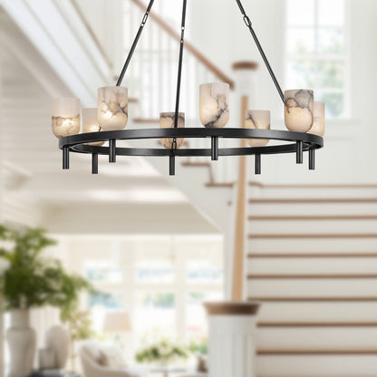 Lucian 8-Light Pendant Fixture in Urban Bronze with Alabaster Shade